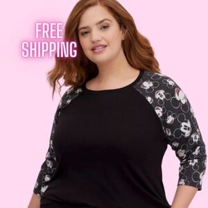 Torrid Disney Mickey Heads Raglan Top – Black – Size 5